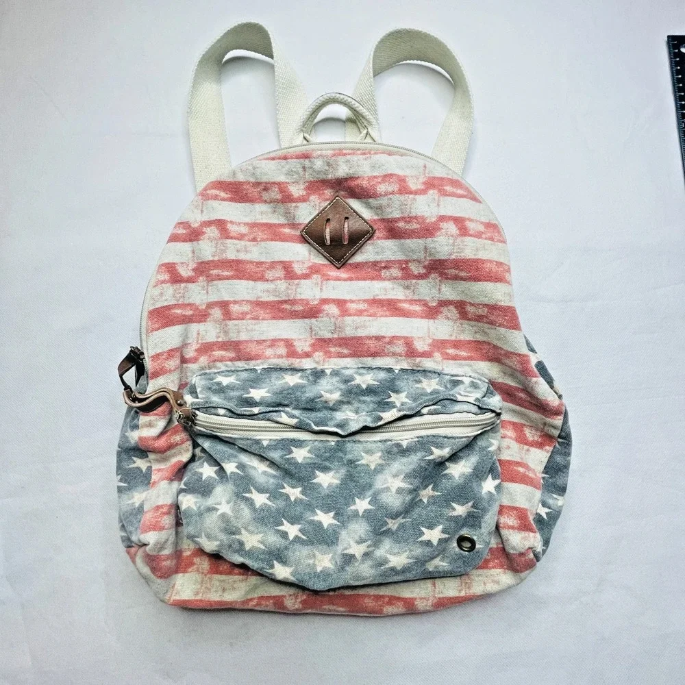 Madden Girl Backpack Stars Stripes Americana Denim Canvas Flag Design Rucksack